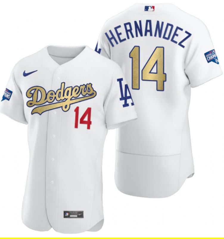 Los Angeles Dodgers #14 Enrique Hernandez Men Nike White Home 2020 World Series Champions Authentic Player MLB Jersey->los angeles dodgers->MLB Jersey